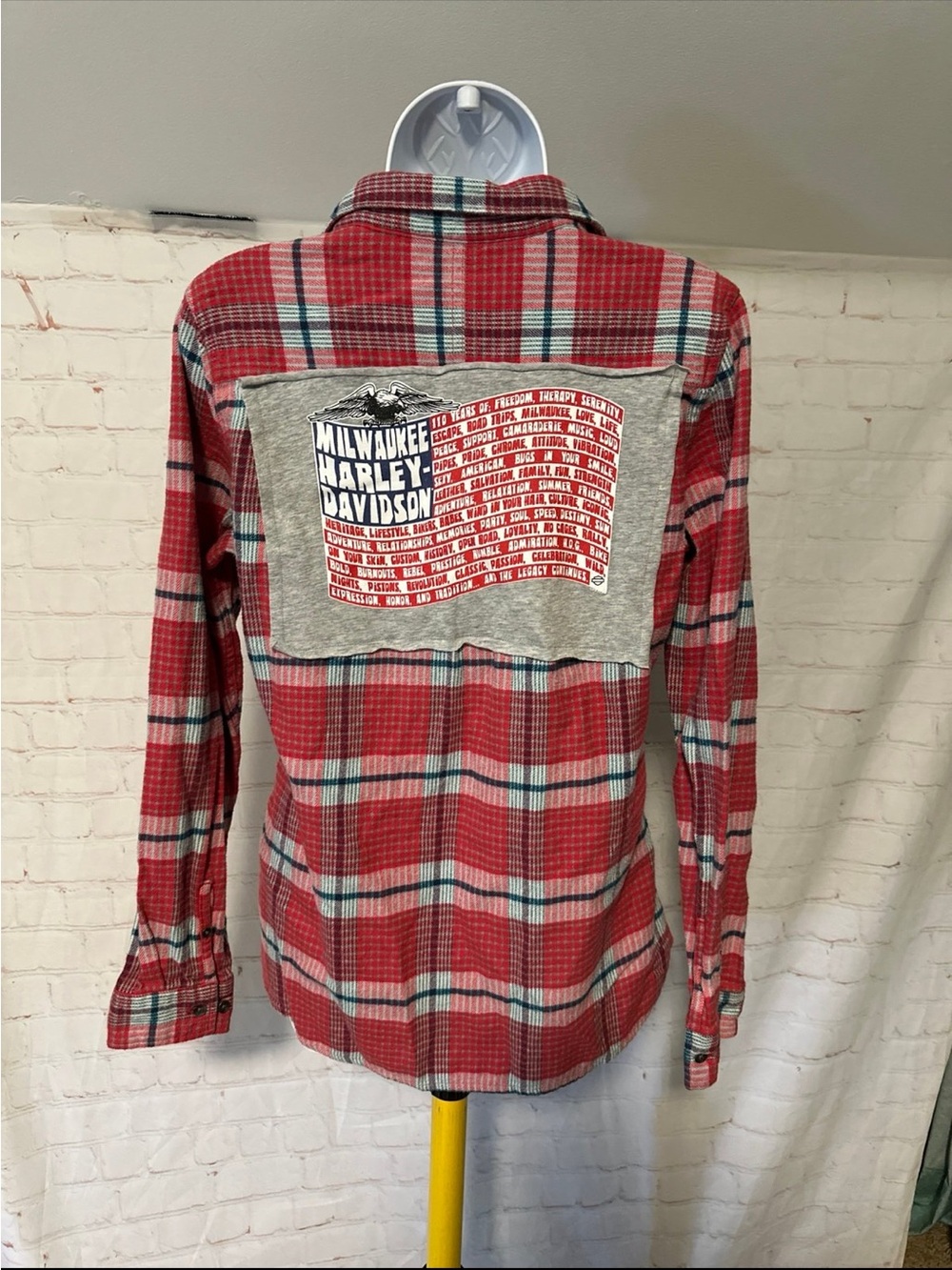 Upcycled Flannel Tee Harley Davidson Milwaukee Sz M